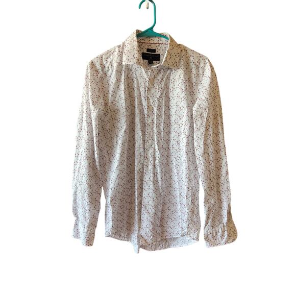 James Tattersall London  Button up shirt White w/ leaf pattern  Size 16 34/35 - Picture 1 of 5